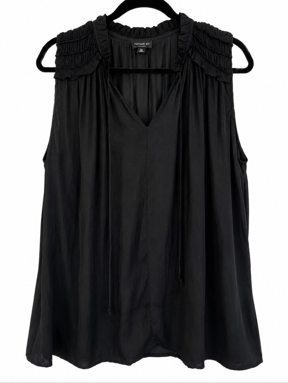 Current Air Black Sleeveless Ruffle Shoulder V-Neck Blouse Size Large